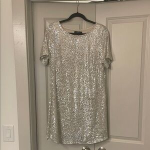 7 For All Mankind Glittering Silver Mini Dress